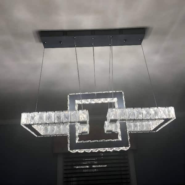 Jefferson 3- Light Clear/Chrome Unique Geometric Integrated LED Chandelier with Crystal Accents