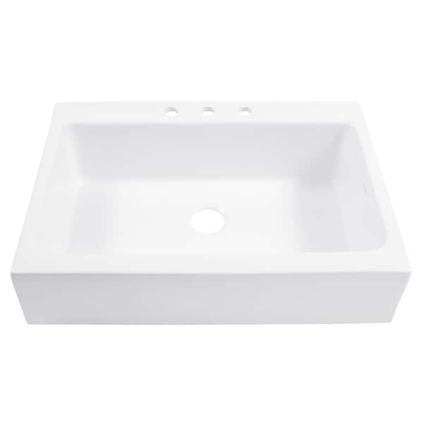 Josephine 34 in. 3-Hole Quick-Fit Drop-In Farmhouse Single Bowl Crisp White Fireclay Kitchen Sink