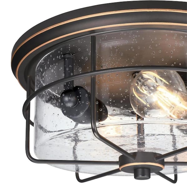 Rosella 2-Light Black-Bronze Outdoor Flush Mount