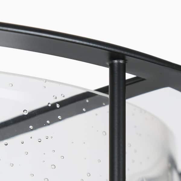 14 in. 3-Light Black Modern Semi-Flush Mount, Seeded Glass Dark Gold Ceiling Light, Farmhouse Open Cage Light Fixture