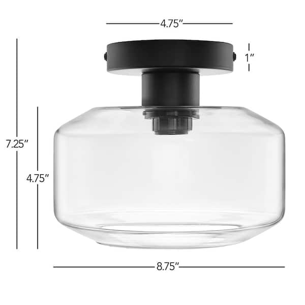 Semi Flush Mount Industrial Ceiling Light Fixture, Black with Clear Glass Pendant Lamp Shade, Bulb Not Included