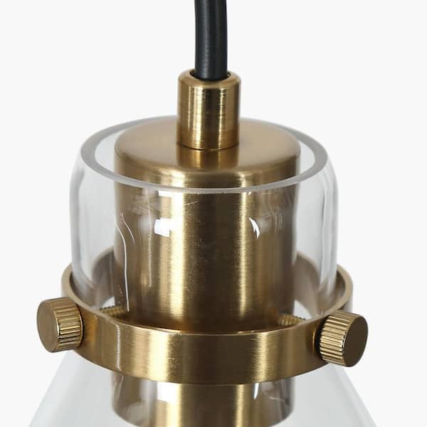 Modern Kitchen Island Chandelier 5-Light Black and Brass Linear Dining Room Chandelier with Clear Glass Shades