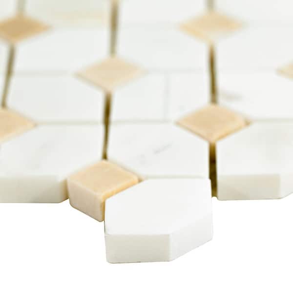 Bianco Dolomite Crema Dotty 12.4 in. x 12.4 in. x 10 mm Polished Marble Mosaic Tile (10.7 sq. ft. / case)