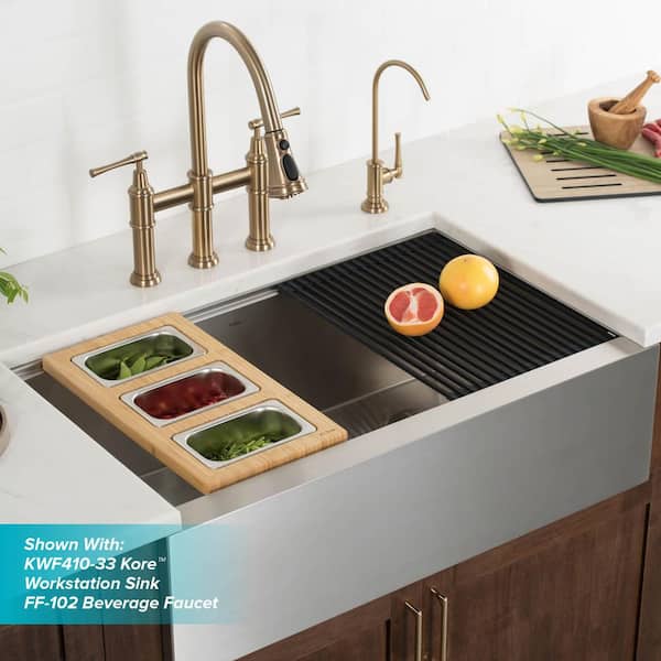 Allyn Double Handle Transitional Bridge Kitchen Faucet with Pull-Down Sprayhead in Brushed Gold