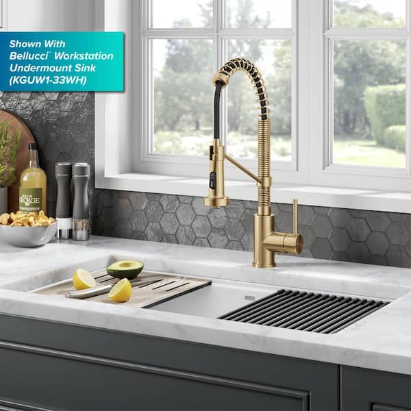 Bolden Commercial Style Pull-Down Single Handle 18-Inch Kitchen Faucet in Brushed Brass