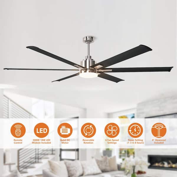 72 in. Modern Integrated LED Brushed Chrome Ceiling Fan with Light and Remote Control