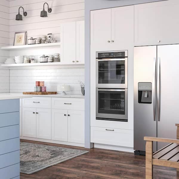 Cambridge White Shaker Stock Ready-to-Assemble Double Oven Kitchen Cabinet (33 in. W x 24.5 in. D x 90 in. H)