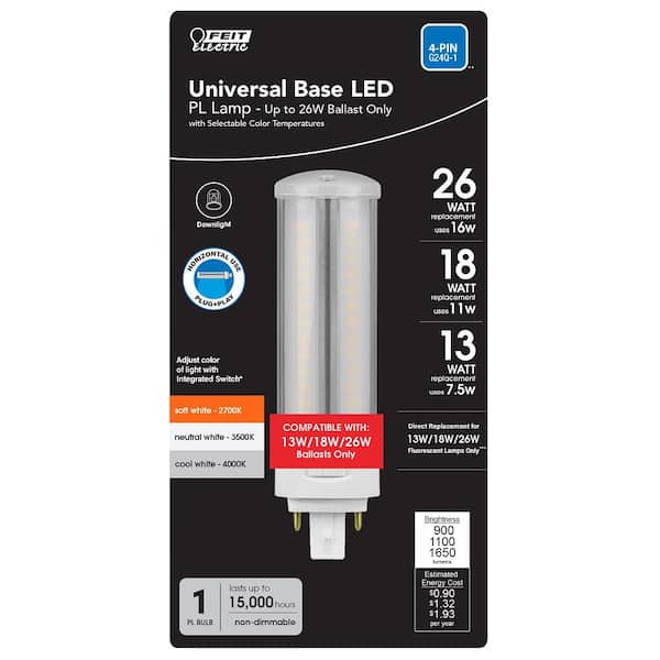 13W/18W/26W Equivalent PL Horizontal 4-Pin Universal Base G24Q/GX24Q-1/-2/-3 with CCT Select LED Light Bulb (12-Pack)