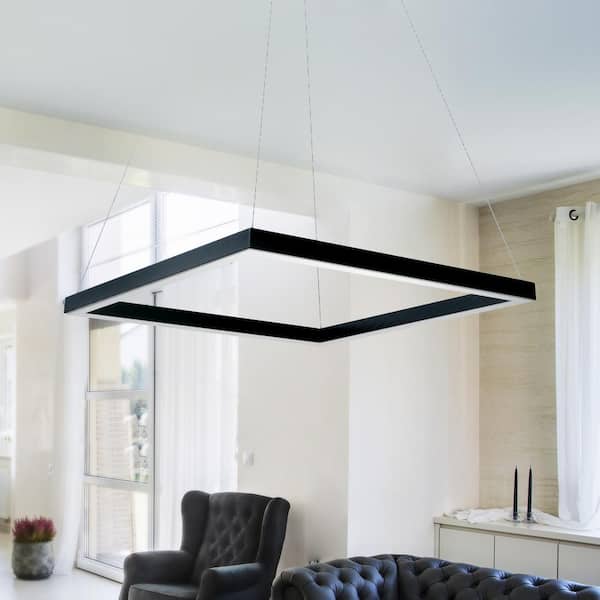 Atria Square 20 in. 38-Watt Black ETL Certified Integrated LED Chandelier Height Adjustable Hanging Pendant Light