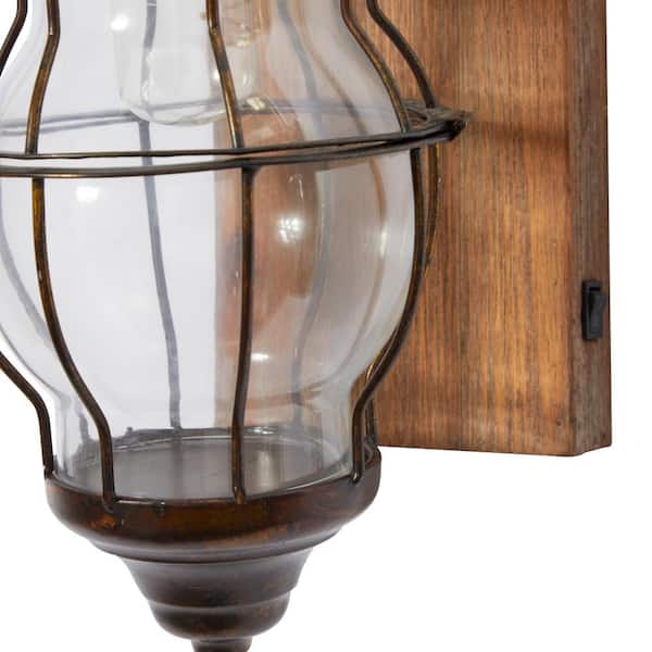 17 in. Brown Metal Battery Operated Task and Reading Table Lamp with Included Fixed LED Light