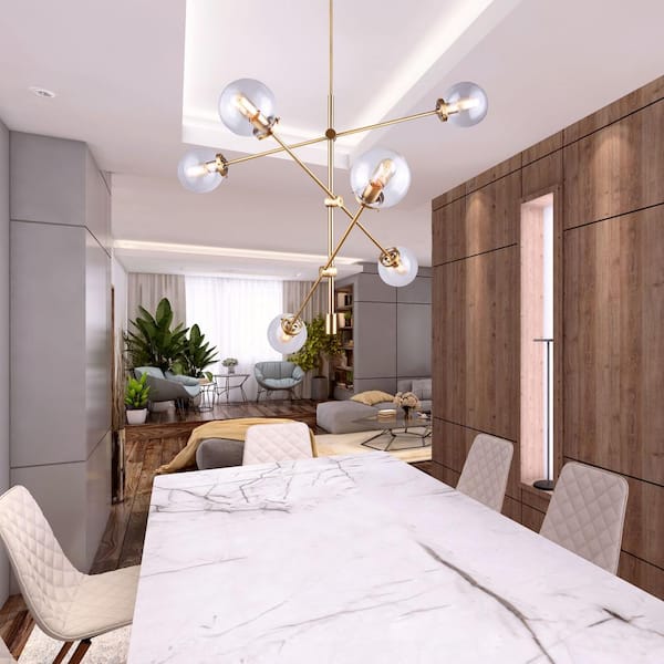 Kalani 6-Light Gold Sputnik Chandelier with Clear Glass Shades