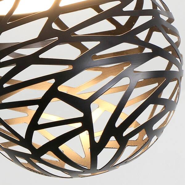 8 in. 12-Watt Globe Black Integrated LED Flush Mount with Metal Lampshade