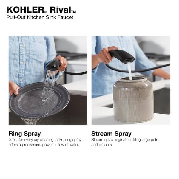 Rival Single Handle Pull-Out Kitchen Sink Faucet with 2-Function Sprayhead in Vibrant Stainless