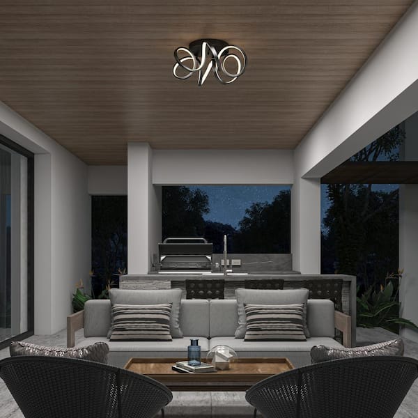 Ribbon 19.69 in. 1-Light Black Outdoor Weather Resistant Modern Integrated LED Flush Mount Ceiling Light