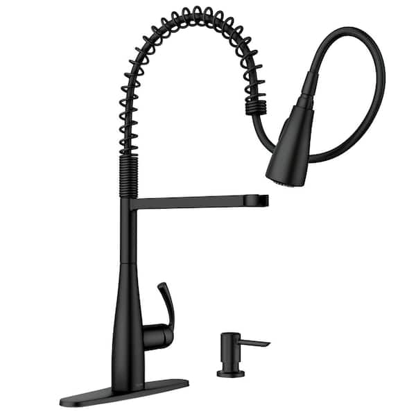 Essie Single-Handle Pre-Rinse Spring Pulldown Sprayer Kitchen Faucet with Power Clean in Matte Black
