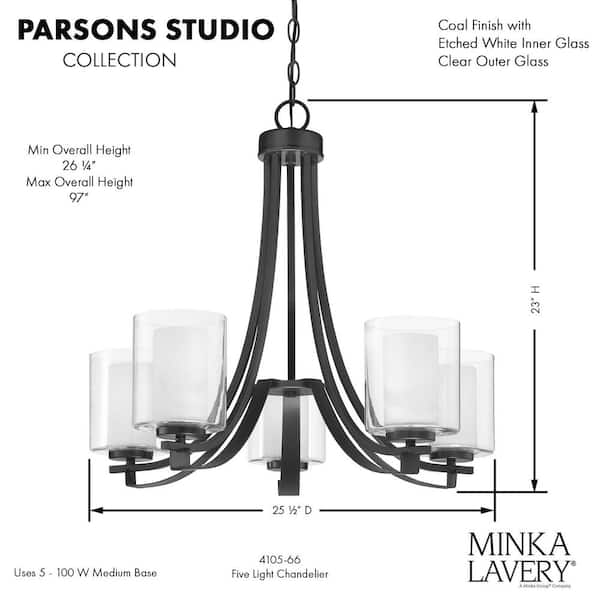Parsons Studio 5-Light Sand Black Candle Style Chandelier with Clear and Etched White Glass Shades
