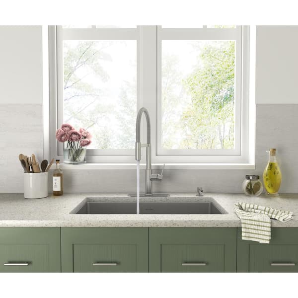 Tamarind Semi-Pro 1-Handle Pull Down Sprayer Kitchen Faucet with Deckplate and Soap Dispenser in Stainless Steel