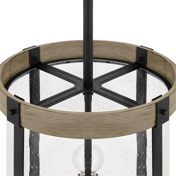 Richland 12-3/8 in. W 3-Light Grey Wood Finish Standard Cylinder Foyer Pendant with Clear Seedy Glass