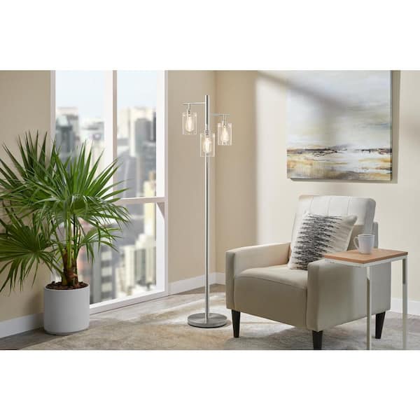 Regan 63 in. Brushed Nickel Floor Lamp with Clear Glass Shades