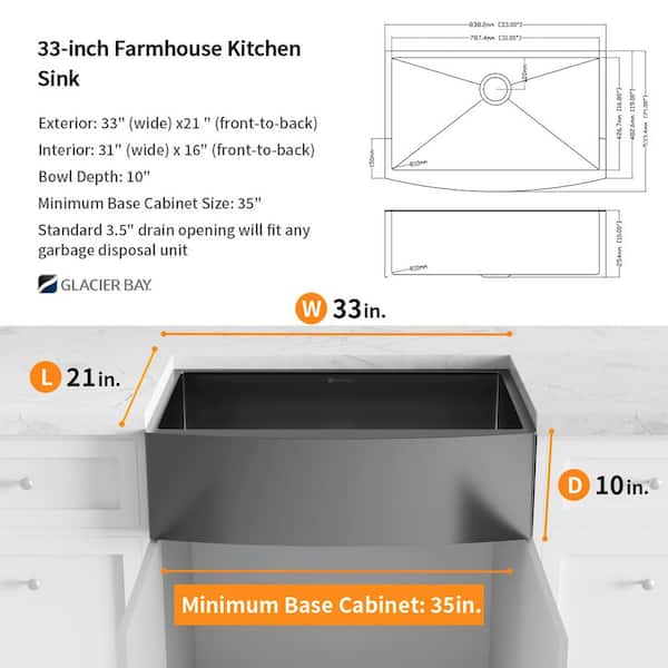 Gunmetal Black Stainless Steel 33 in. 18-Gauge Single Bowl Farmhouse Front Kitchen Sink