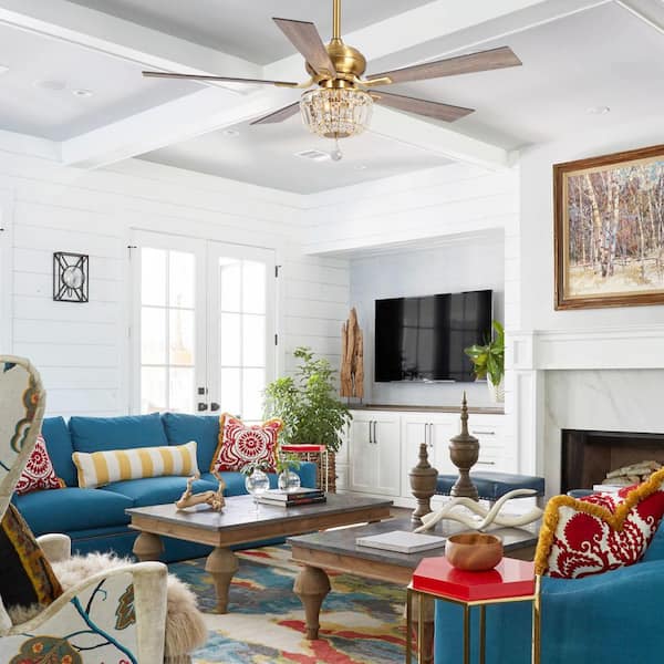 Shena 52 in. Downrod 5-Blade Gold Ceiling Fan with Remote Control and Light Kit