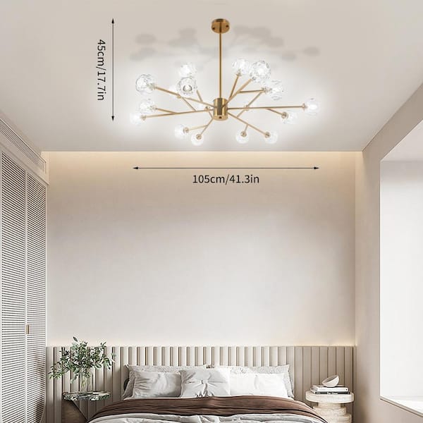 Modern 42 in. 18-Light Gold Crystal Sputnik G9 Chandelier