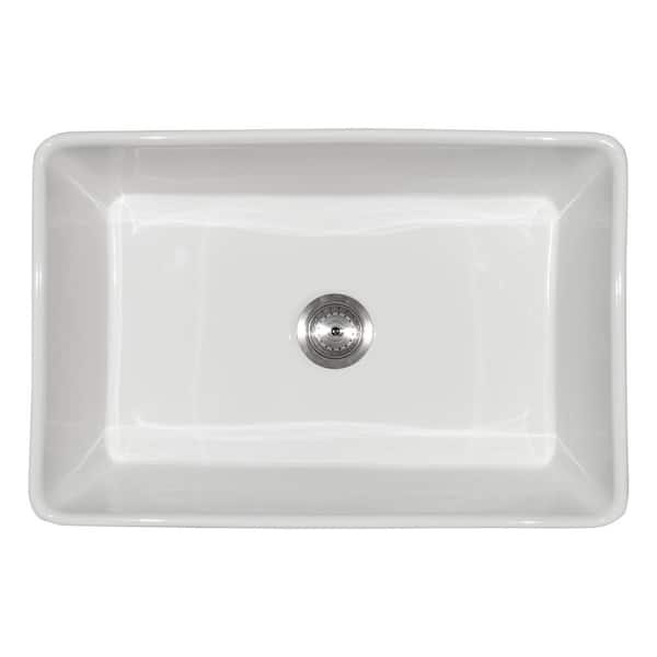29.87 in. Undermount Single Bowl White Fireclay Kitchen Sink with Strainer Baskets