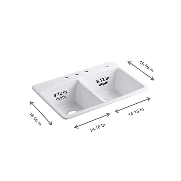 Brookfield 33 in. Drop-in Double Bowl Cast Iron Kitchen Sink with Sound Dampening