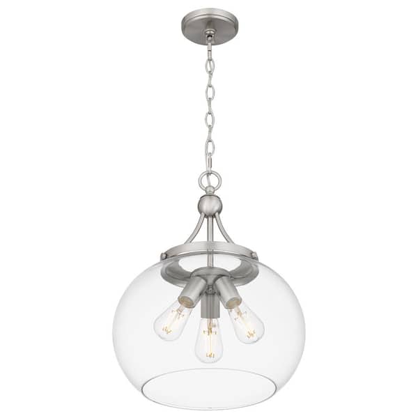 Gemini 3-Light Brushed Nickel Pendant with Clear Glass Shade