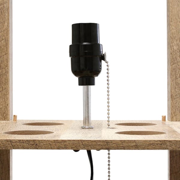 62.5 in. Wood Standard 3-Tier Standing Floor Lamp Etagere Organizer Storage Shelf with Linen Shade