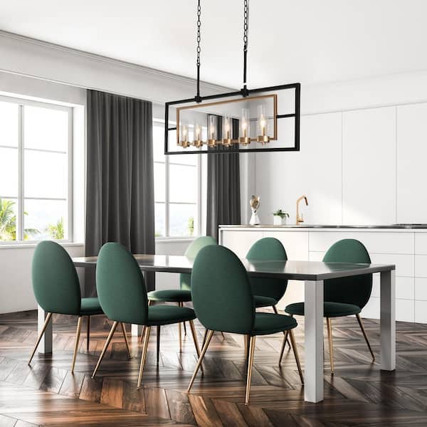 Modern Black & Brass Large Linear Chandelier Light 37.4 in. 6-Light Island Chandelier Light with Clear Glass Shades