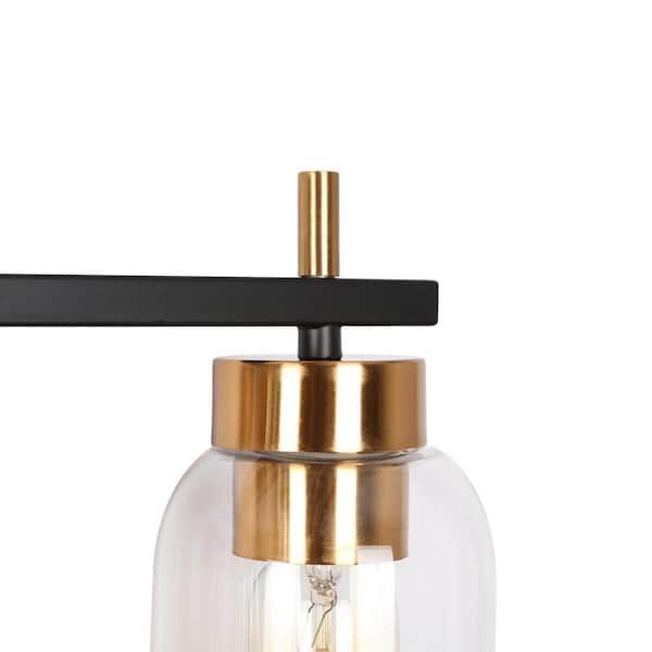 20 in. Modern 3-Light Brass Gold Bathroom Vanity Light, Black Bath Lighting with Cylinder Clear Glass Shades