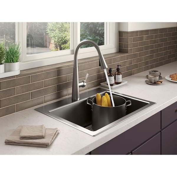 Cursiva Stainless Steel 27 in. Single Bowl Top-Mount/Undermount Kitchen Sink with Faucet