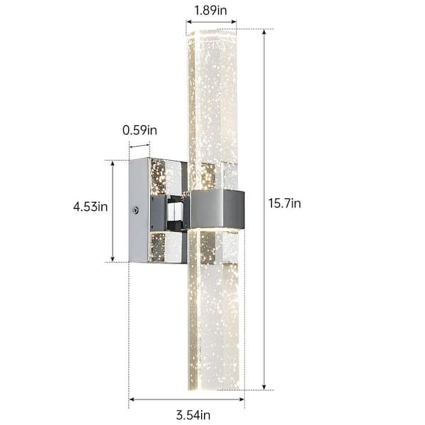15.7 in. 1-Light Chrome Dimmable Sconce Wall Lighting with Crystal Bubble Glass Shade