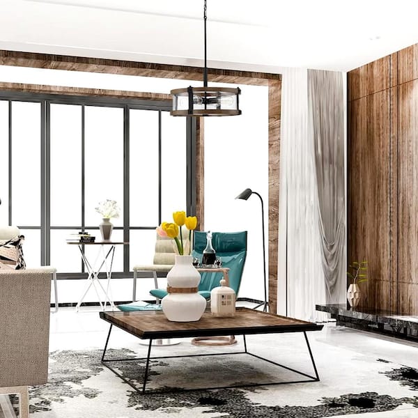 18 in. 4-Light Black Chandelier with Clear Seeded Glass Shades