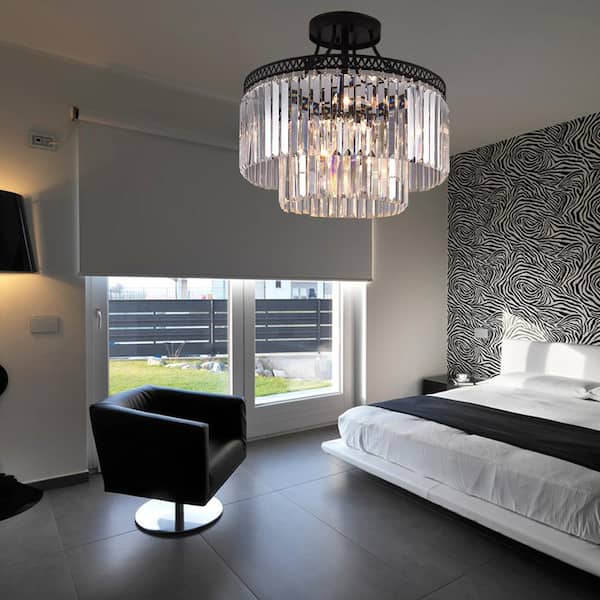 Annapolis 20.4 in. 6-Light Black/Clear Semi-Flush Mount with Crystal