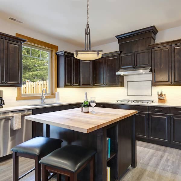 Mission Ridge 100-Watt 3-Light Warm Mahogany Pendant with Goldenrod Glass Shade