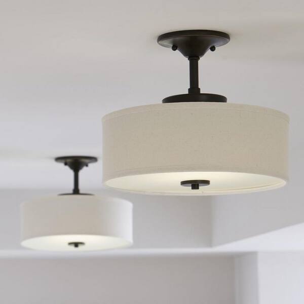 Inspire Collection 17-Watt Antique Bronze Integrated LED Transitional Bedroom Ceiling Light Drum Semi-Flush Mount