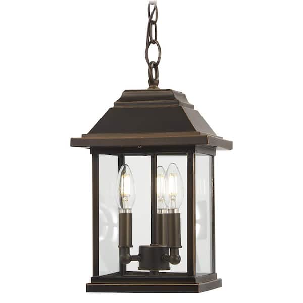 Mariner's Pointe Collection Oil Rubbed Bronze Outdoor 3-Light Hanging Lantern with Gold Highlights