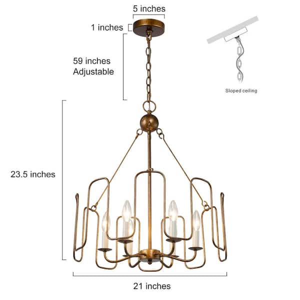Antique Gold Dining Room Chandelier, 6-Light Modern Farmhouse Bedroom Ceiling Chandelier Light Fixture