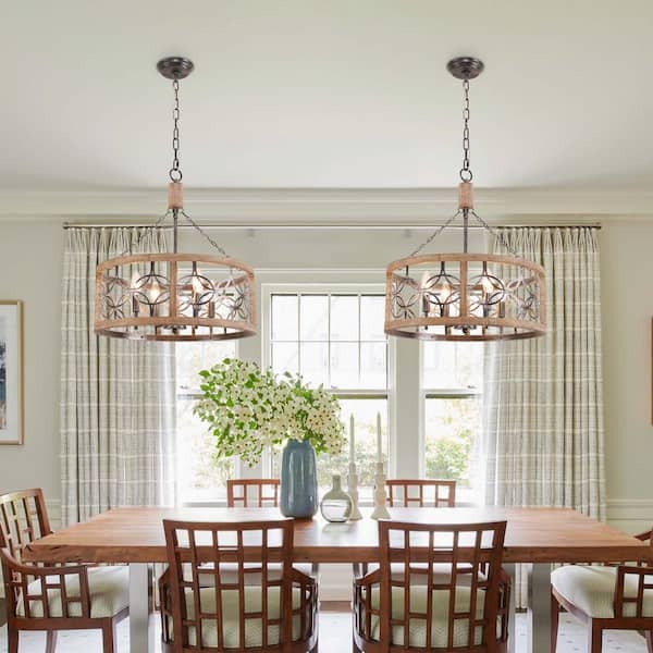 Bloomfield French Country Farmhouse 4-Light Weathered Wood Drum Rustic Chandelier