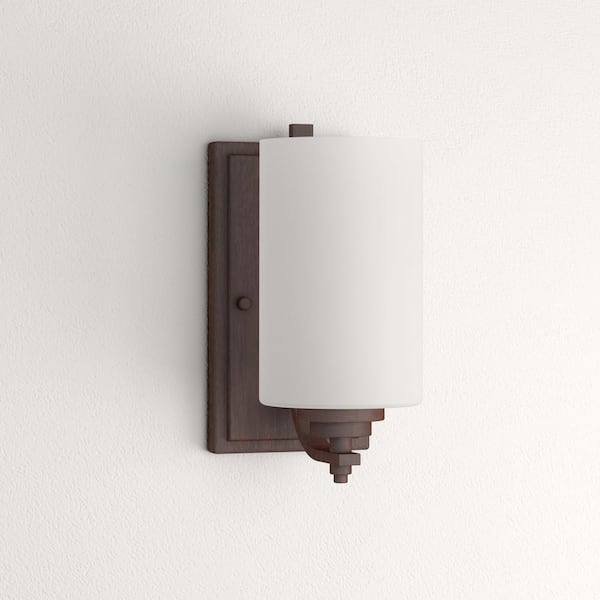 Rubbed Bronze Wall Sconce with Etched White Glass