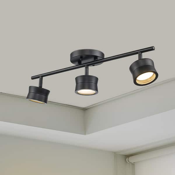 1.75 ft. 3-Light Black Integrated LED Track Lighting Kit with Round Back Adjustable Heads