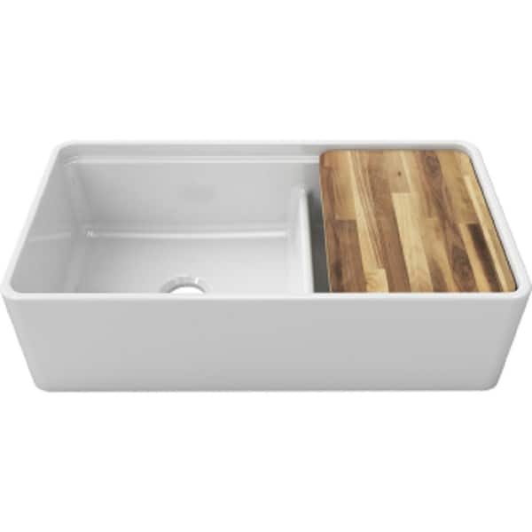 Reversible White Fireclay 36 in. Double Bowl Farmhouse Apron-Front Kitchen Sink