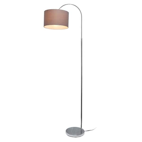 66 in. Brushed Nickel Arched Floor Lamp with Gray Fabric Shade