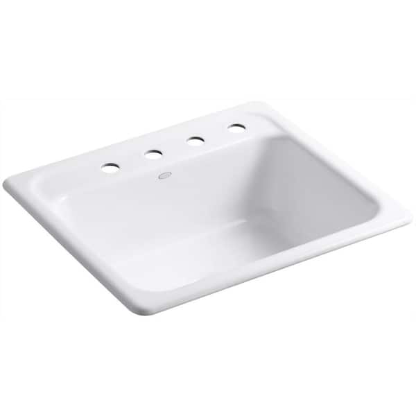 Mayfield White Cast Iron 25 in. 4-Hole Single Bowl Drop-in Kitchen Sink