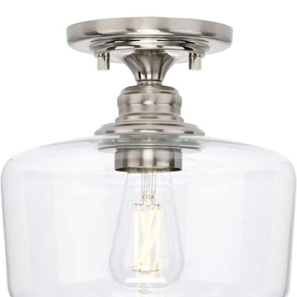 Aiken Collection 1-Light Brushed Nickel Clear Glass Farmhouse Flush Mount Light