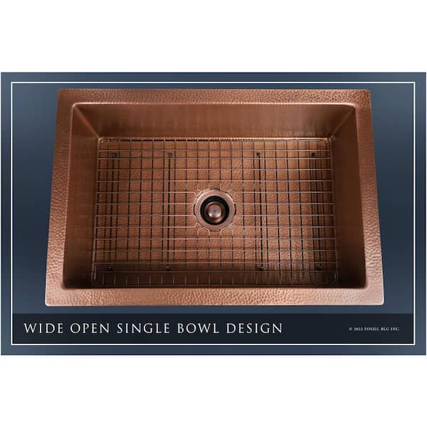 Luxury Medium Patina 12-Gauge Copper 30 in. Single Bowl Farmhouse Apron Kitchen Sink with Accs and Flat Front
