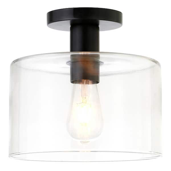Henri 10 in. Matte Black Semi-Flush Mount with Clear Glass Shade