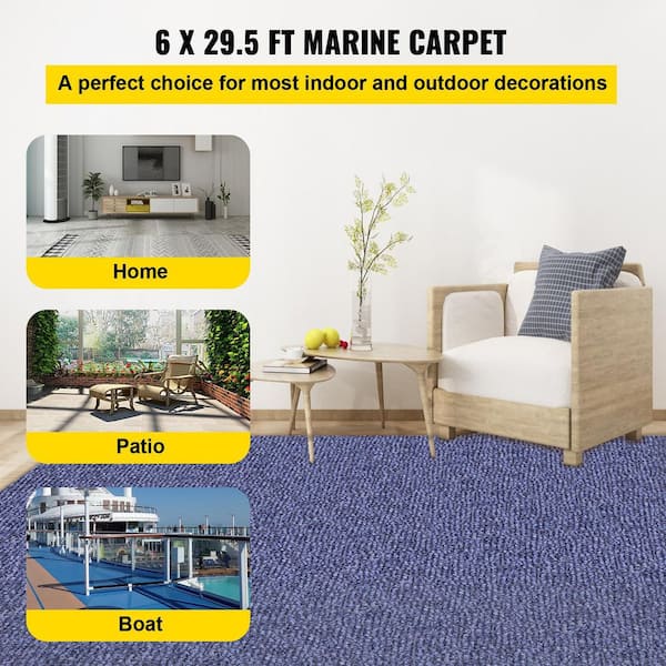 Indoor/Outdoor Carpet 6 ft. x 29.5 ft. Waterproof Back Texture Outdoor Rug,Deep Blue